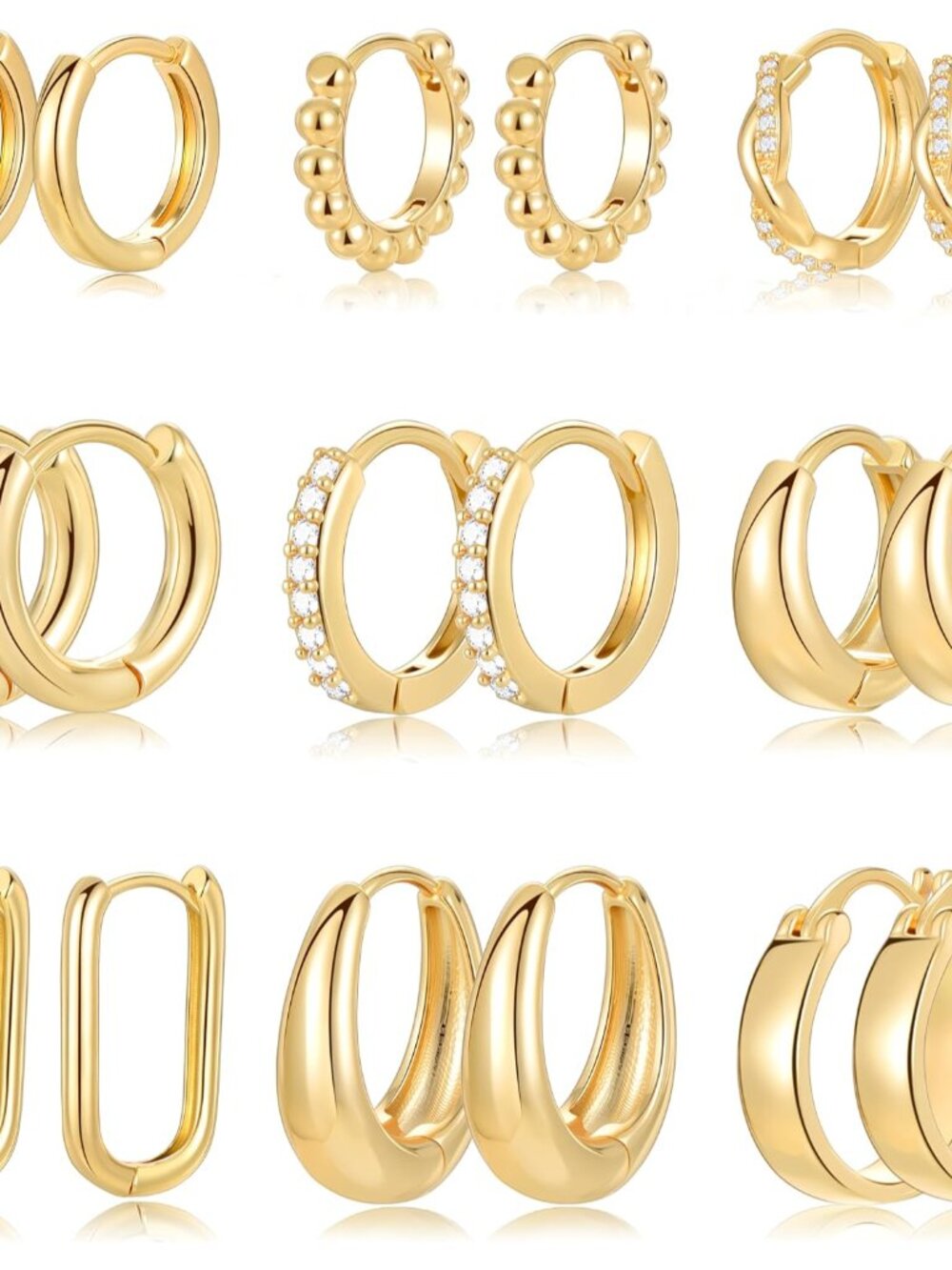 9 Pairs Small Gold/Silver Hoop Huggie Earrings Set for Women, 14K Gold Plated Ch